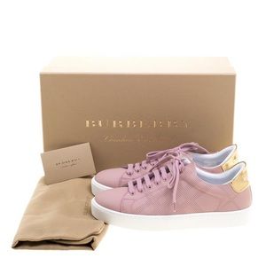 Burberry Pink Perforated Check Leather Sneakers